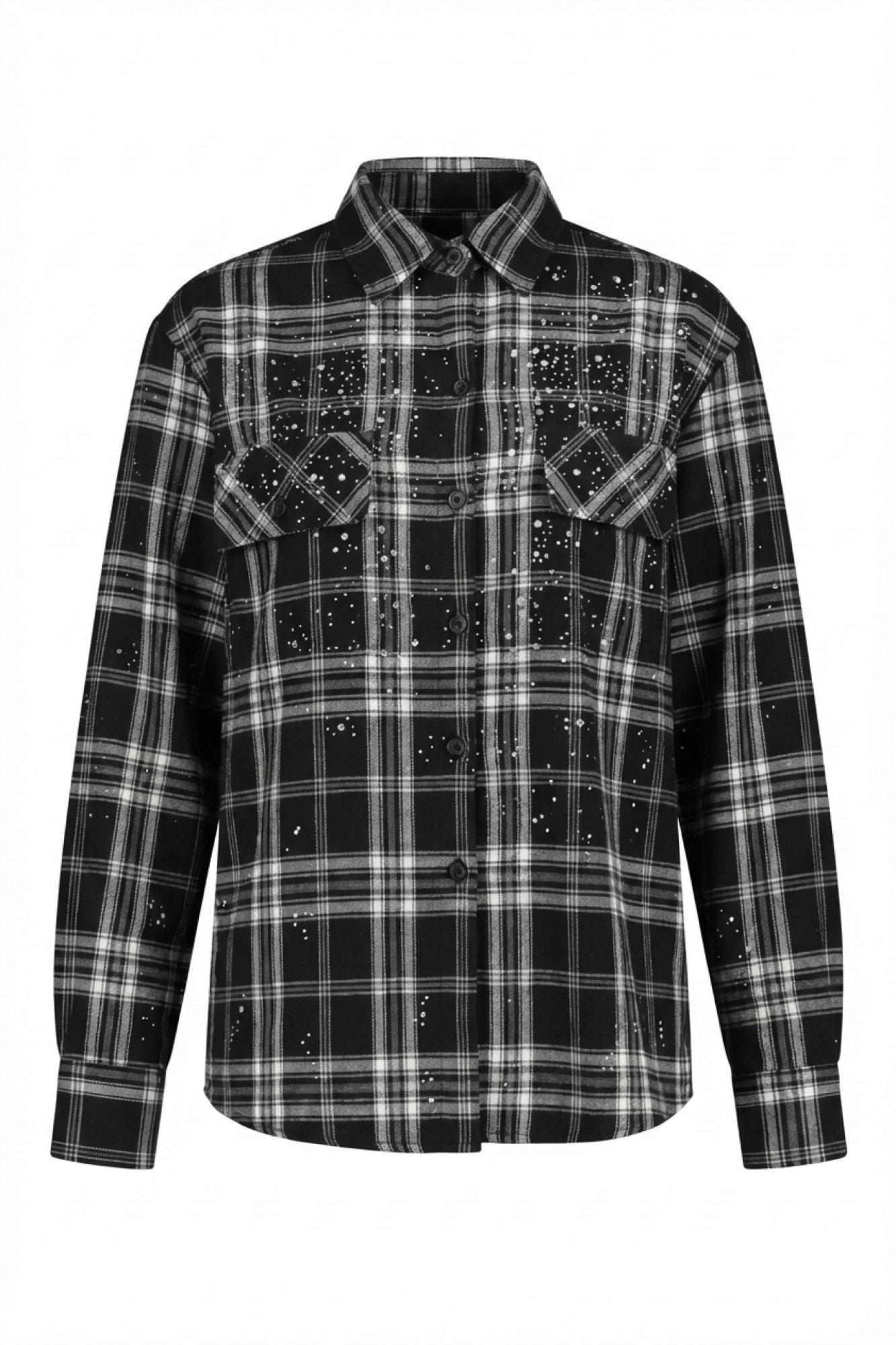 Seven Lab - Рубашка в клетку со стразами в черном цвете, женская