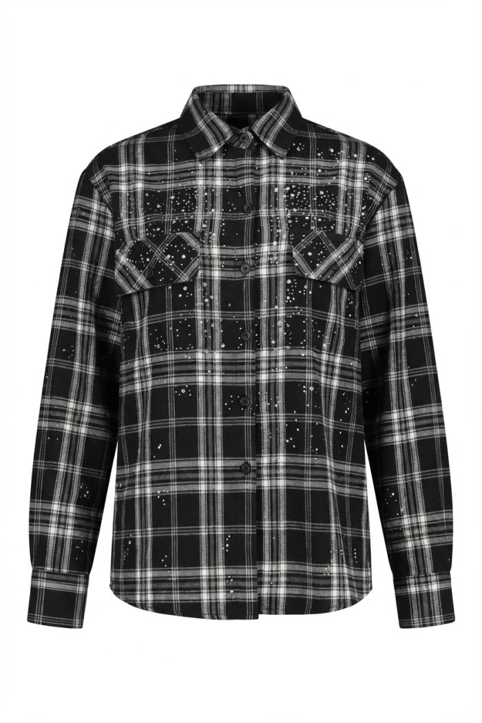 Seven Lab - Рубашка в клетку со стразами в черном цвете