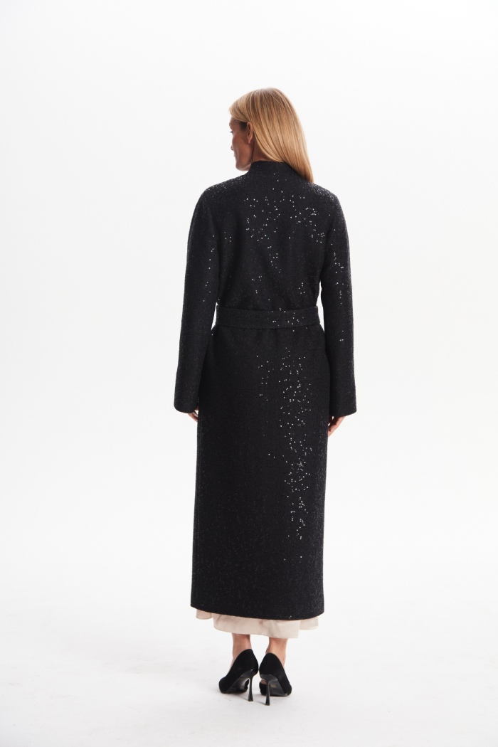 Seven Lab - Пальто-халат с пайетками в черном цвете