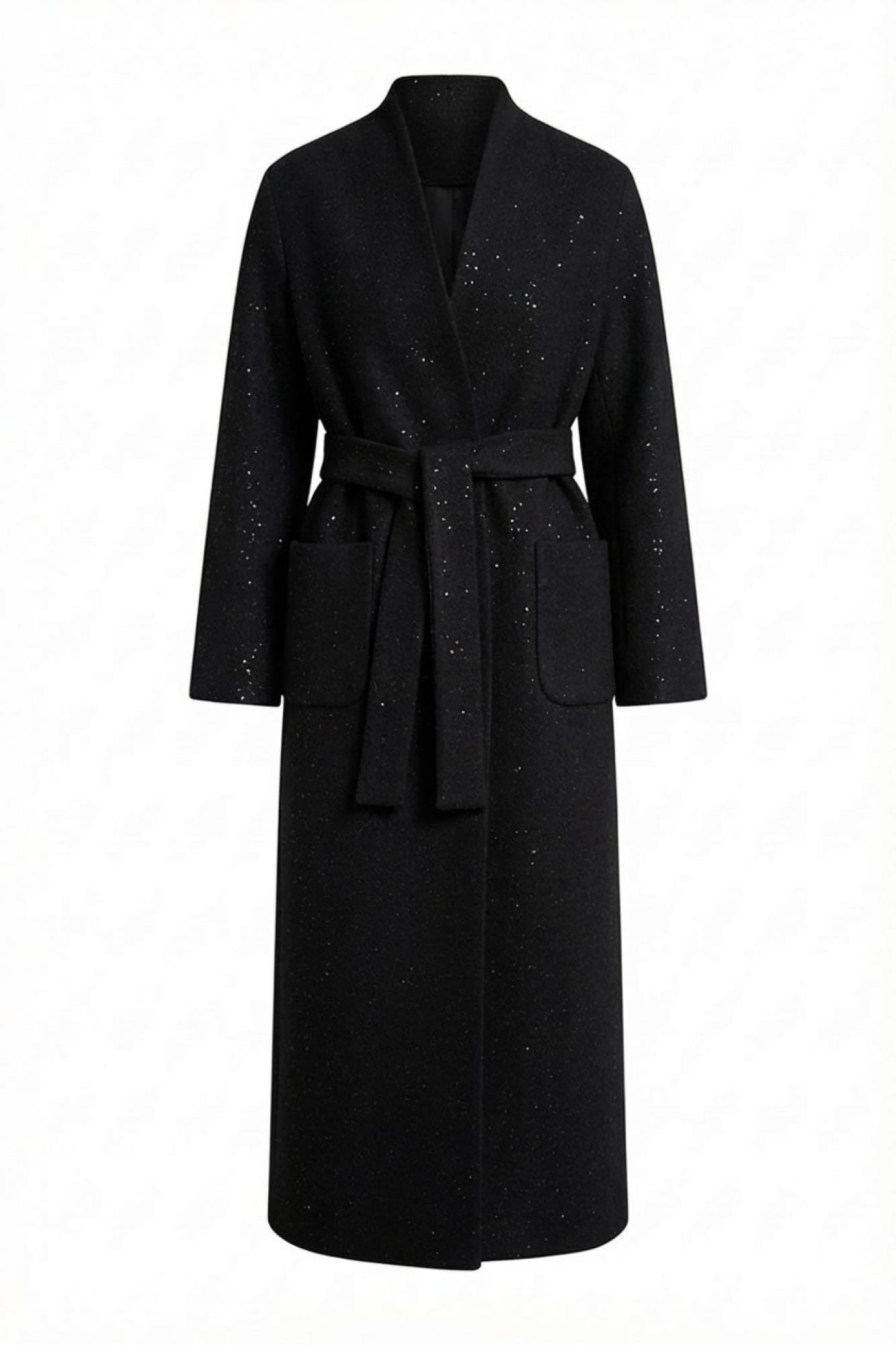 Seven Lab - Пальто-халат с пайетками в черном цвете