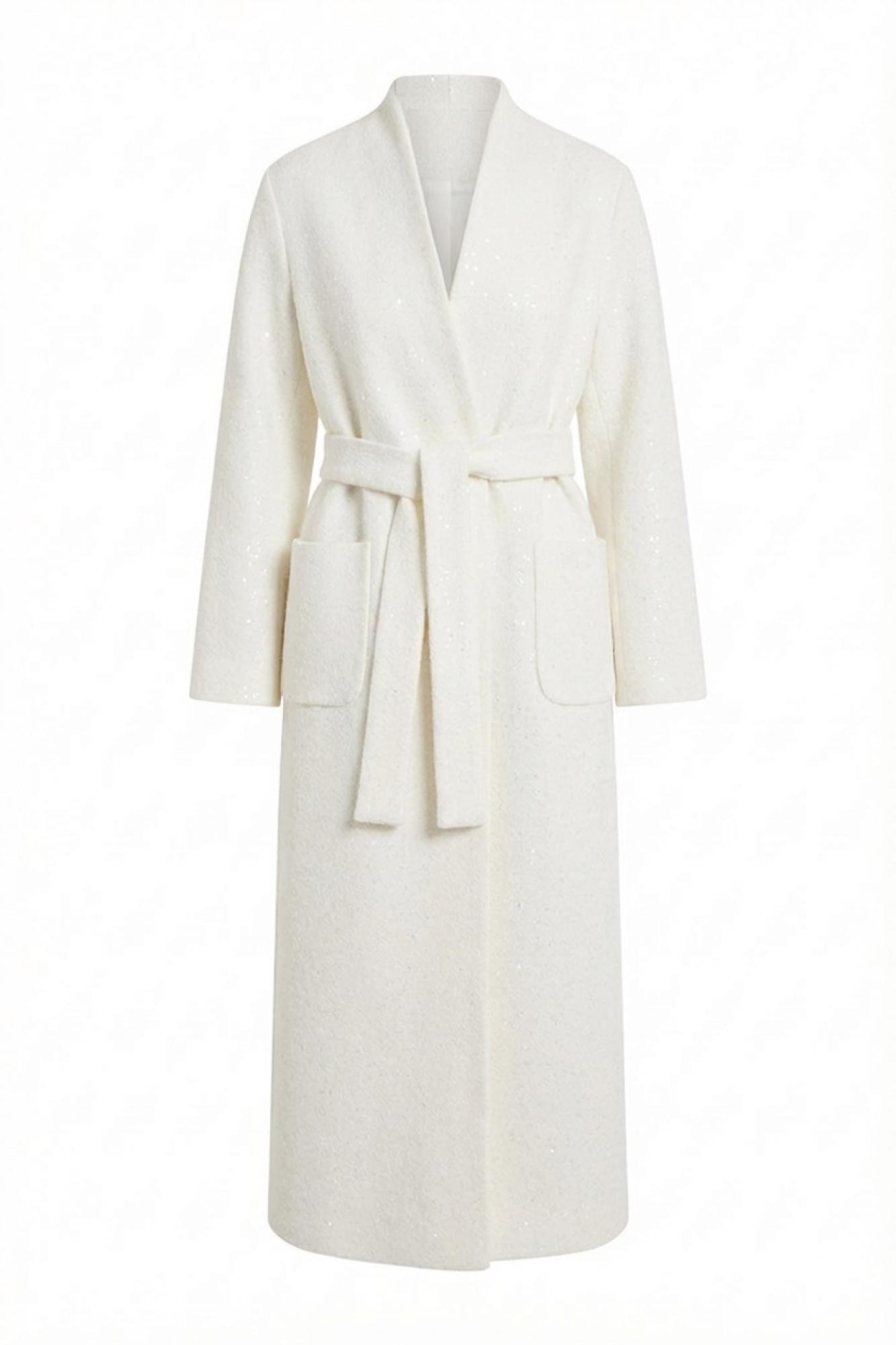 Seven Lab - Пальто-халат с пайетками в белом цвете