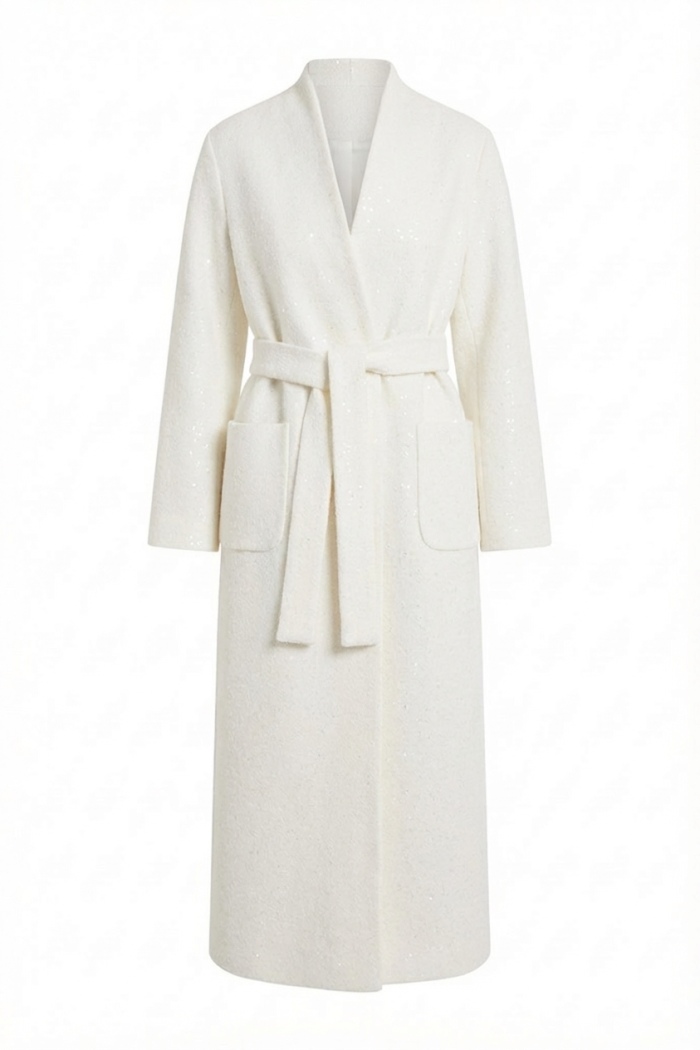 Seven Lab - Пальто-халат с пайетками в белом цвете