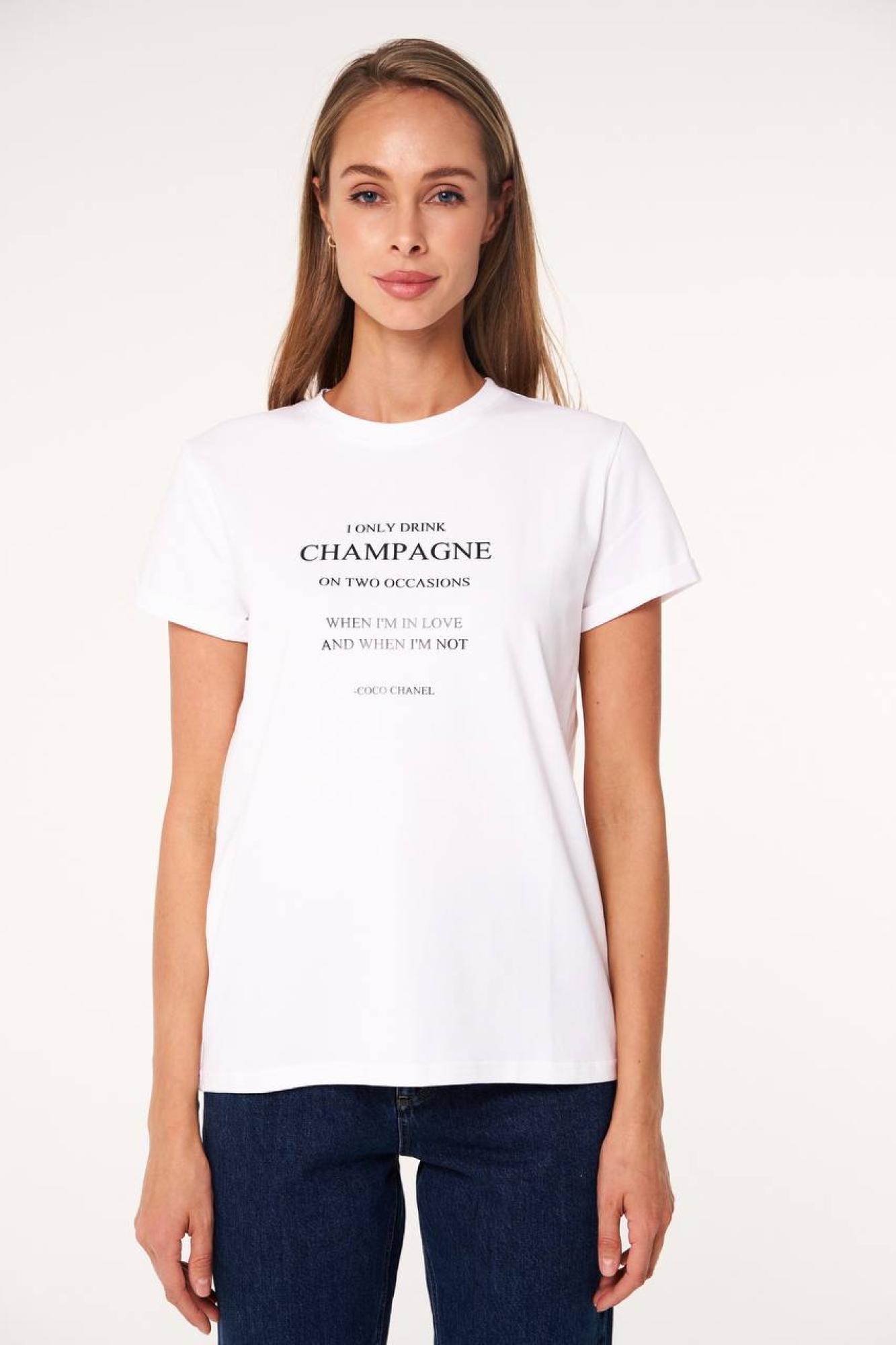 SEVEN LAB - Футболка из 100% хлопка в белом цвете с надписью «I only drink champagne»