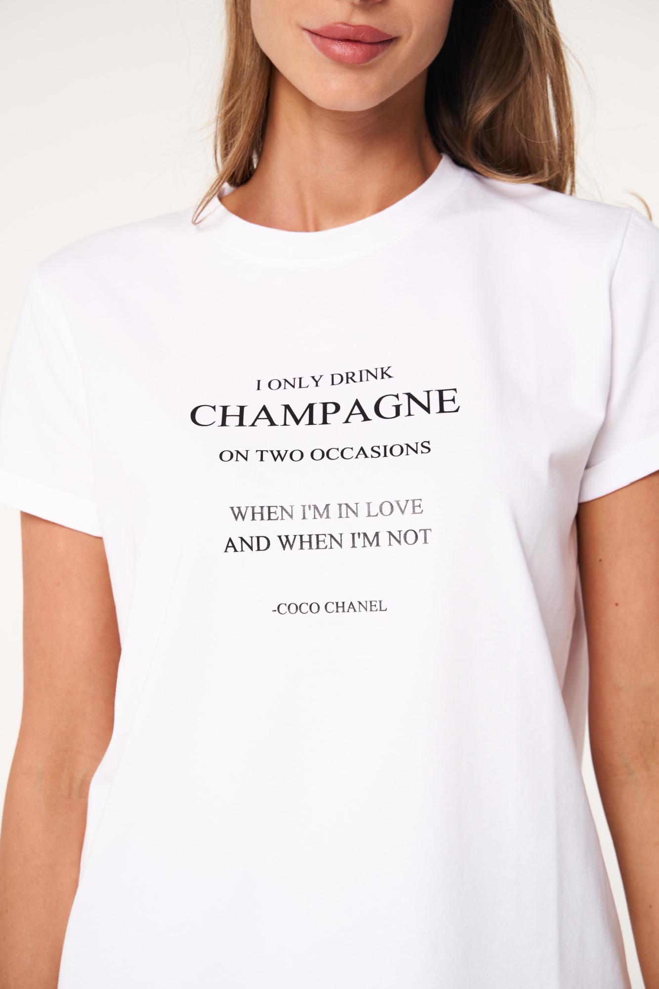 SEVEN LAB - Футболка из 100% хлопка в белом цвете с надписью «I only drink champagne»