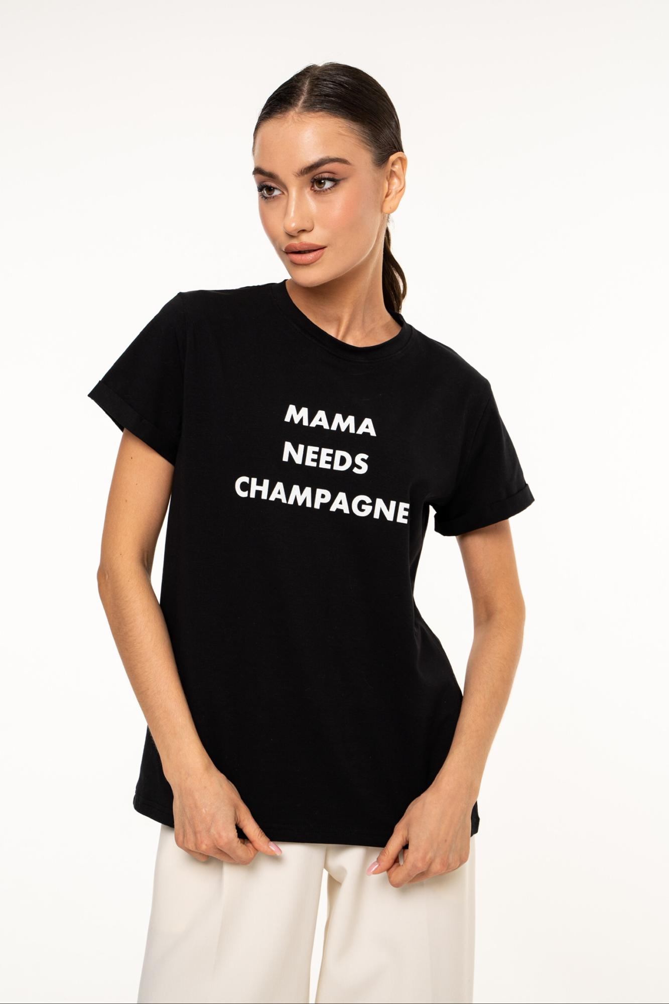 SEVEN LAB - Футболка в черном цвете с надписью «Mama needs champagne»