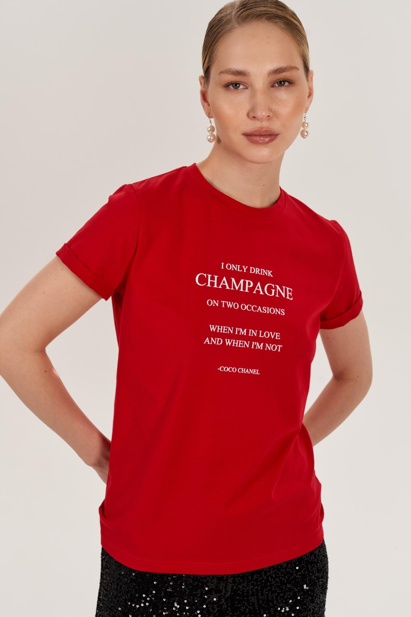 SEVEN LAB - Футболка в красном цвете с надписью «I only drink champagne»
