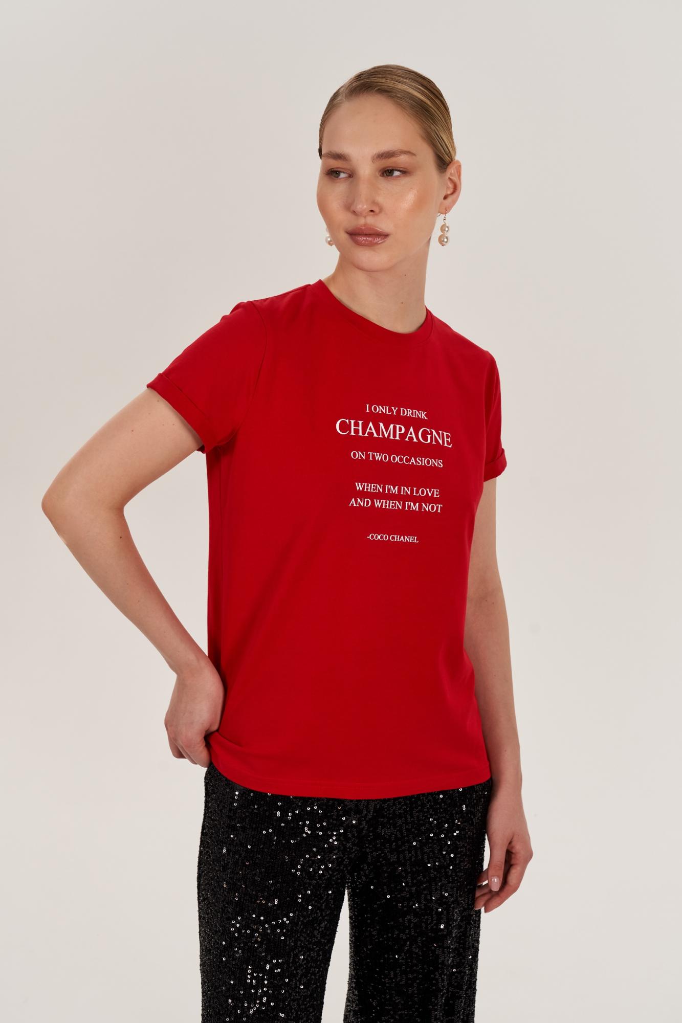 SEVEN LAB - Футболка в красном цвете с надписью «I only drink champagne»