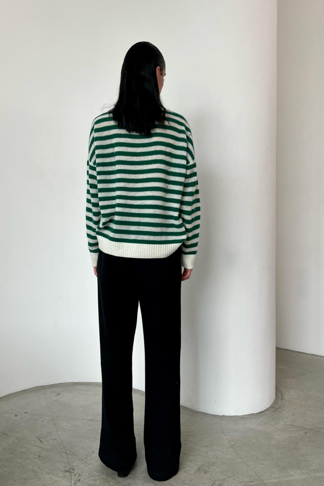 Seven Lab - Джемпер в полоску из 100% кашемира в бело-зеленом цвете