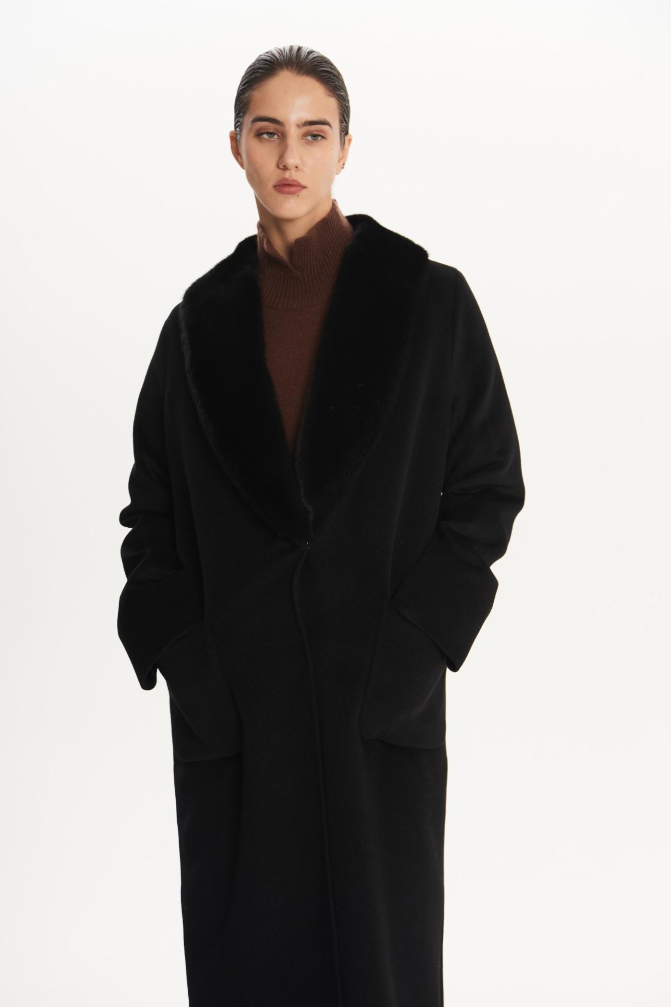 Seven Lab - Пальто утепленное с норковым воротником в черном цвете