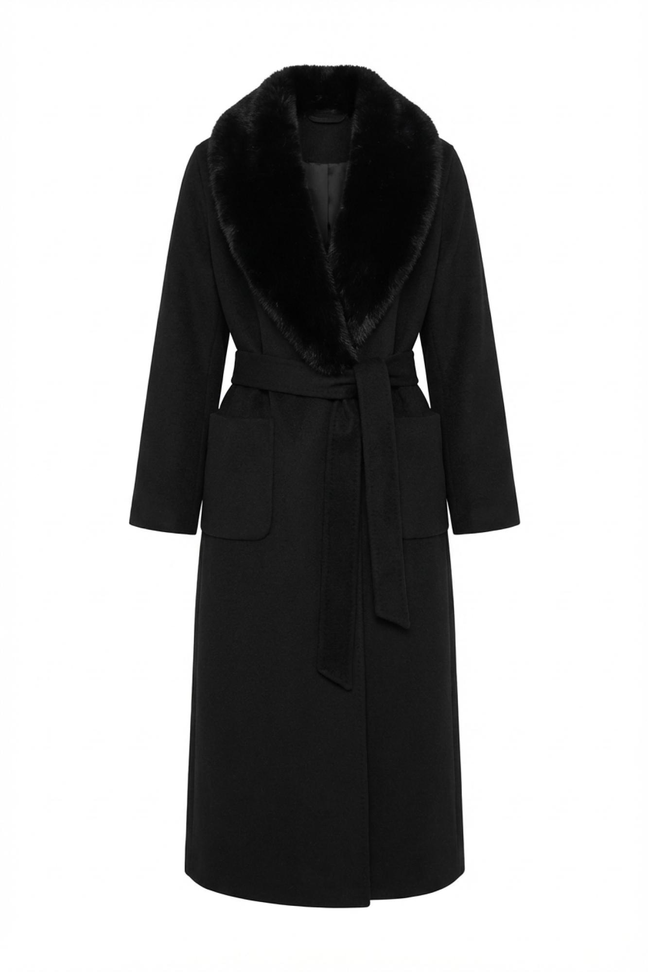 Seven Lab - Пальто утепленное с норковым воротником в черном цвете