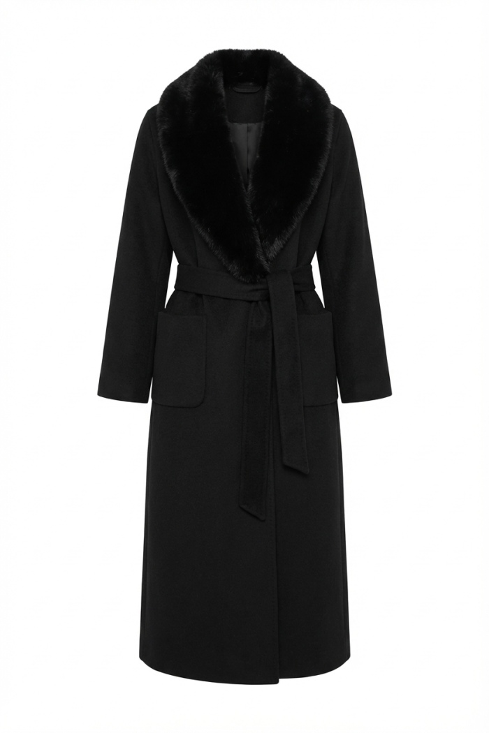 Seven Lab - Пальто утепленное с норковым воротником в черном цвете