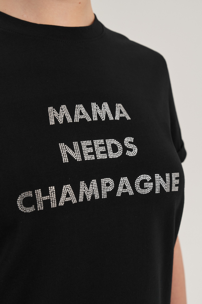 SEVEN LAB - Футболка из 100% хлопка c надписью из страз «Mama needs champagne»