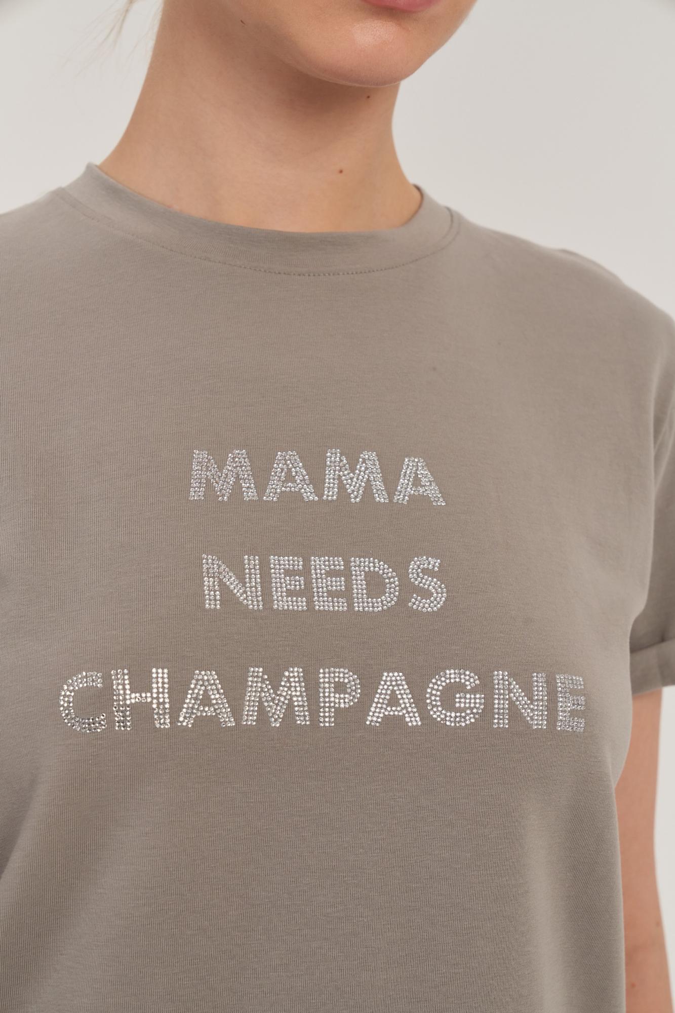 SEVEN LAB - Футболка из 100% хлопка в сером цвете с надписью «Mama needs champagne»