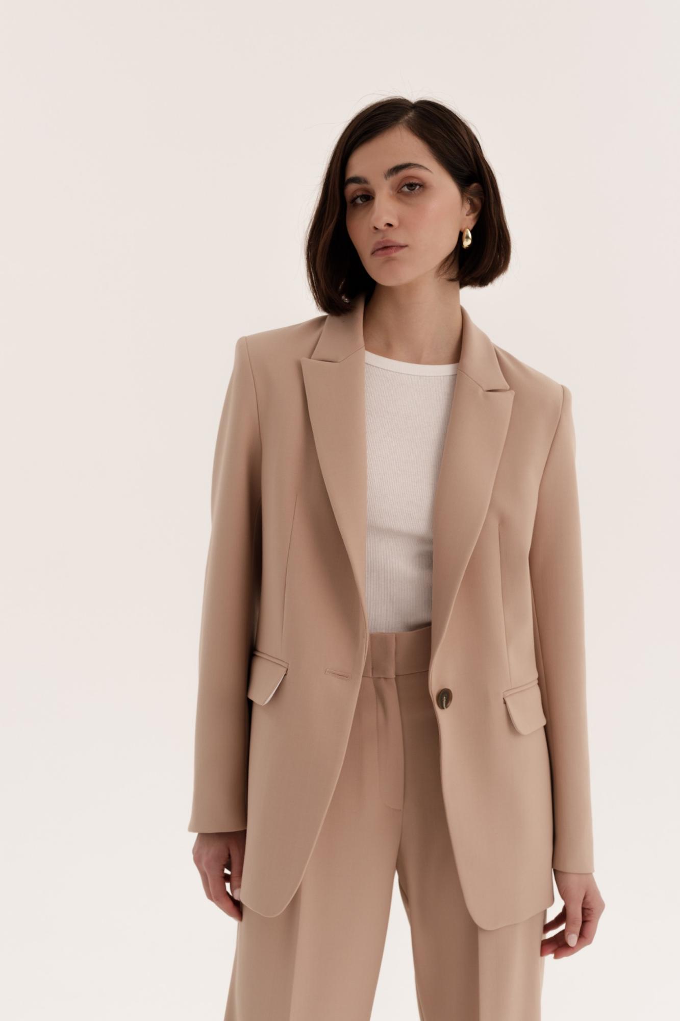 Seven Lab - Жакет прямой из вискозы в бежевом цвете с люрексом, женская