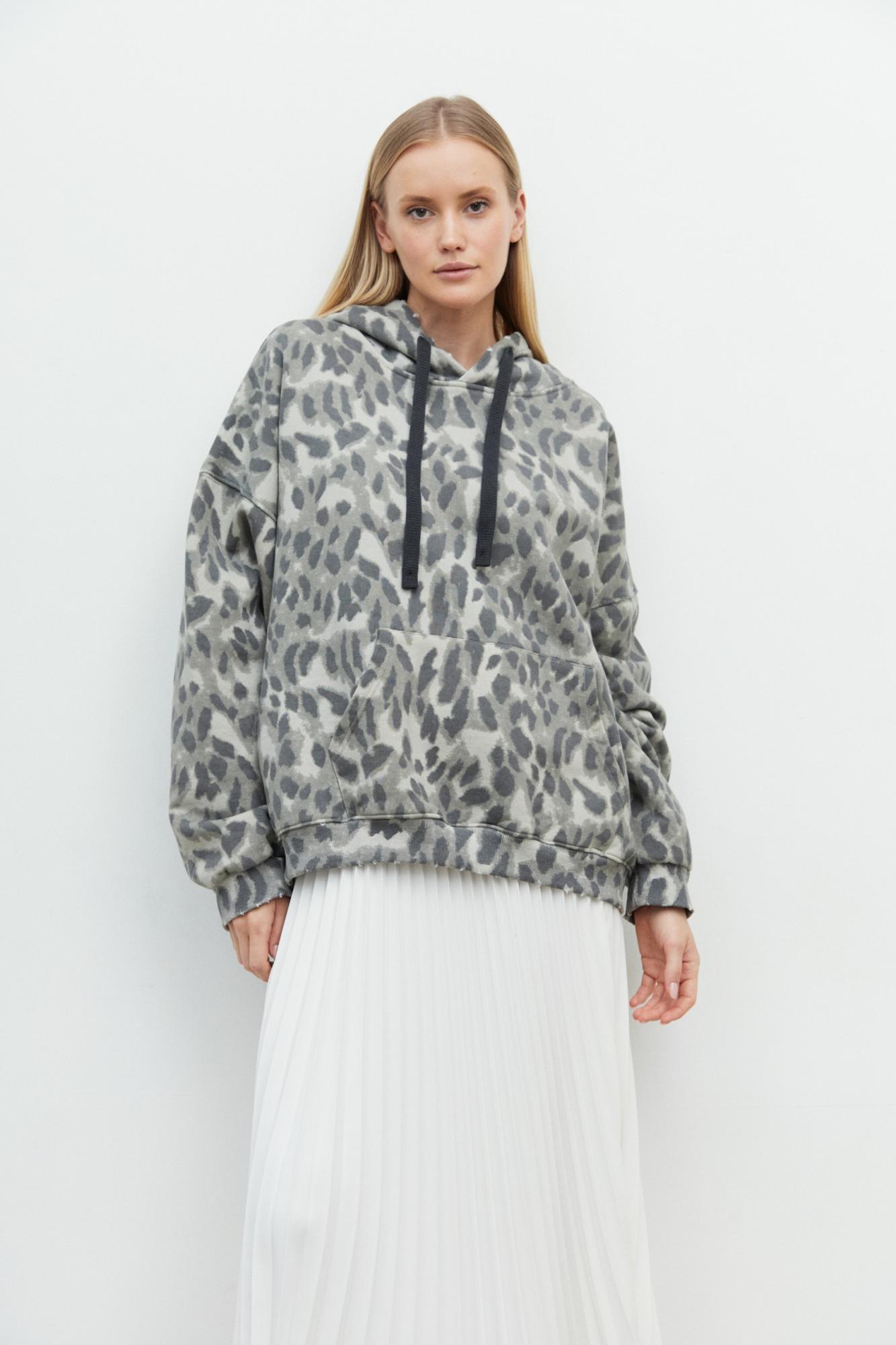 Seven Lab - Худи оверсайз с леопардовым принтом в сером цвете