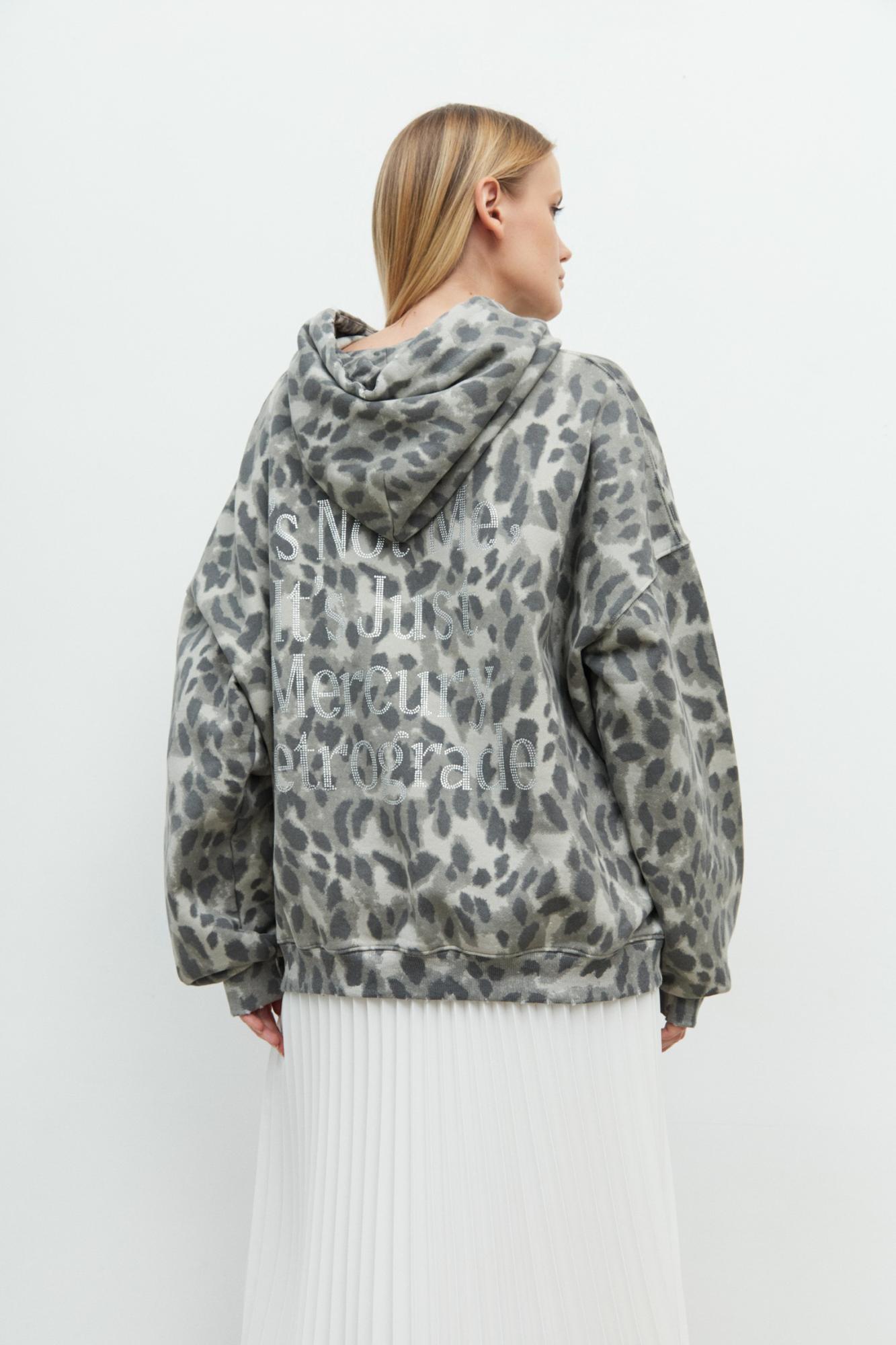 Seven Lab - Худи оверсайз с леопардовым принтом в сером цвете