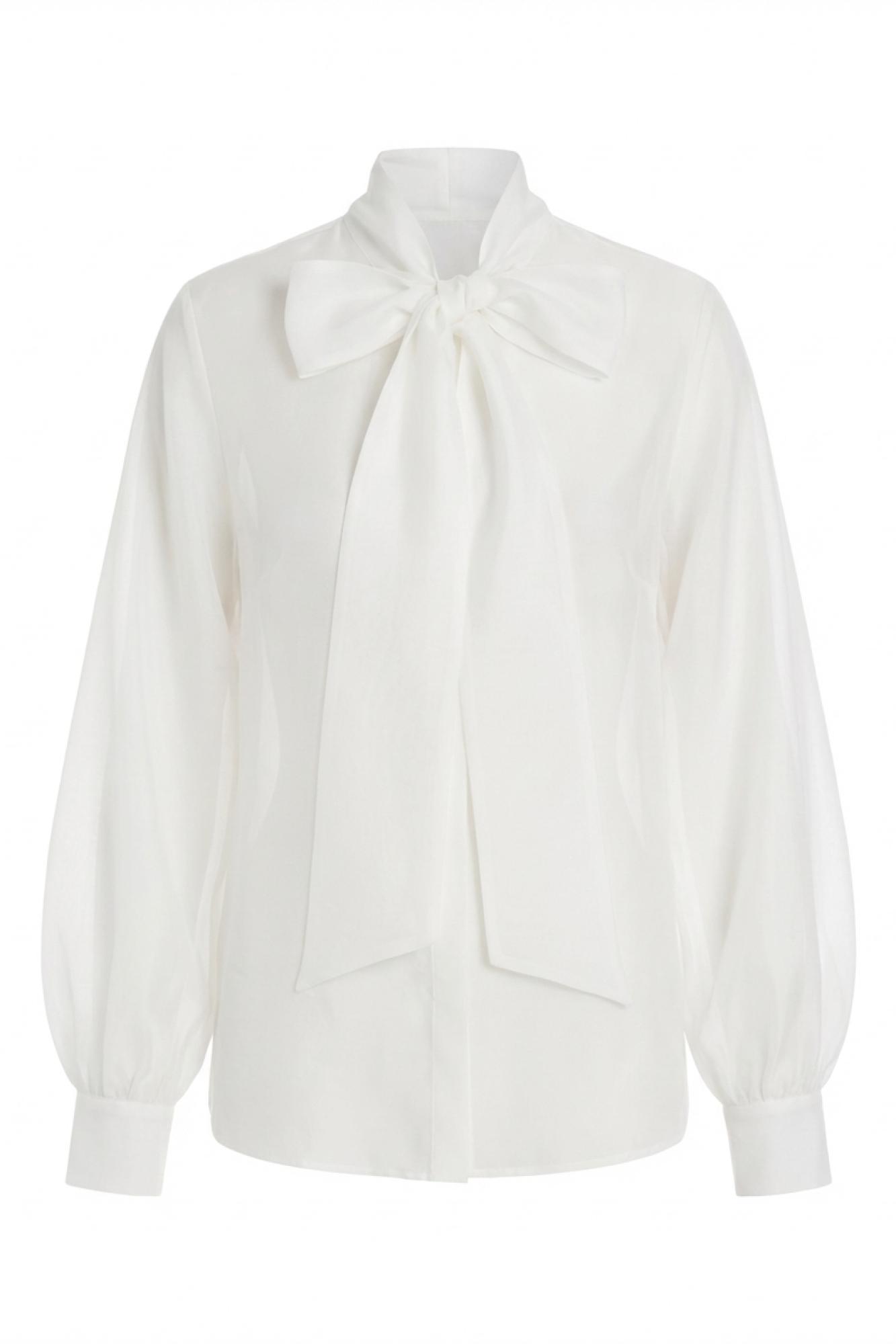 Seven Lab - Блуза из легкой вуали с акцентным бантом белая