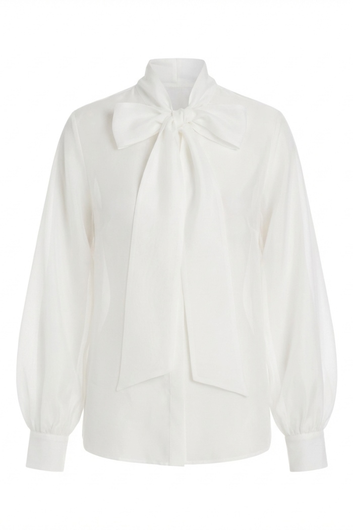 Seven Lab - Блуза из легкой вуали с акцентным бантом белая