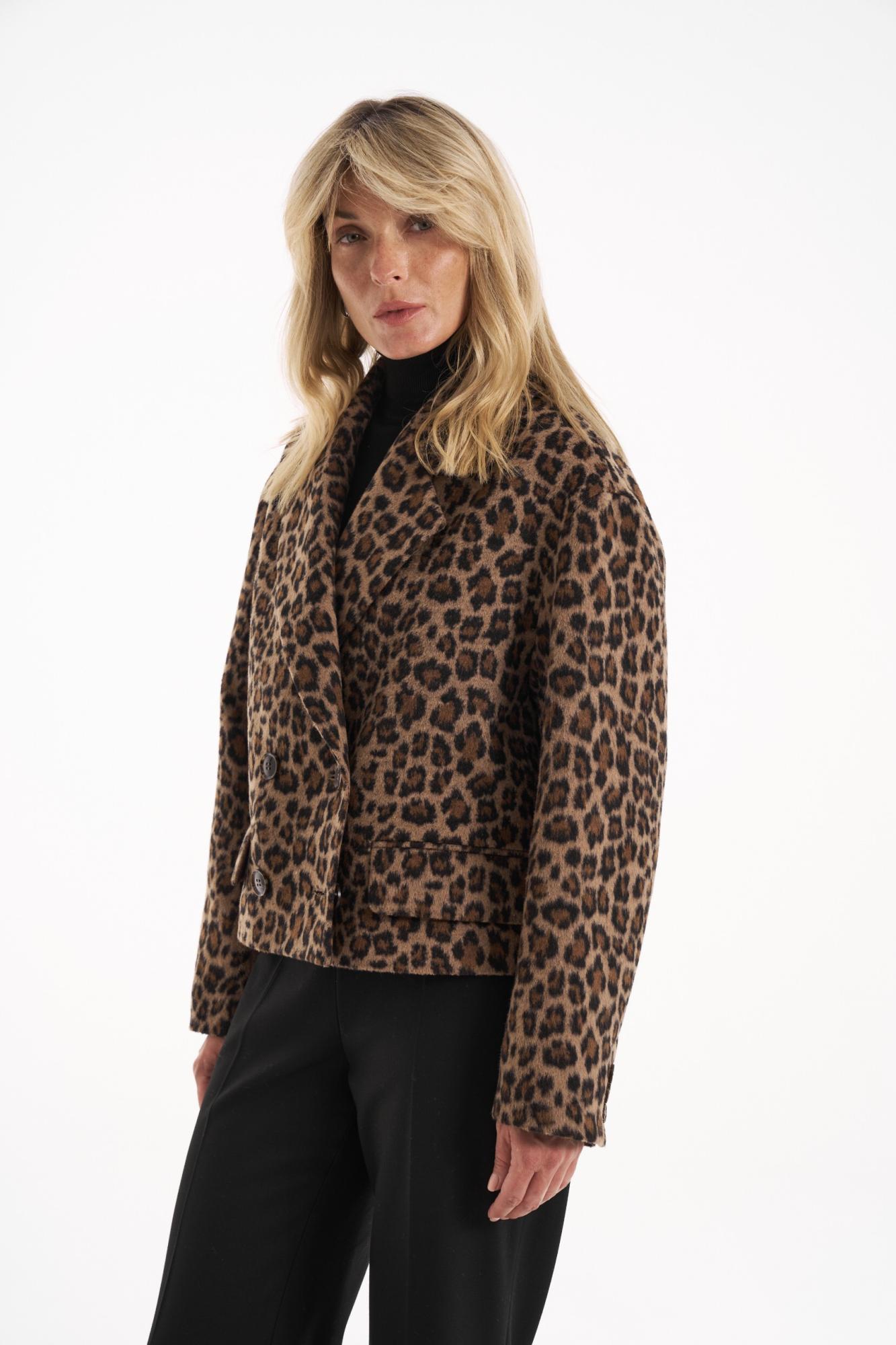 Seven Lab - Жакет укороченный из 100% шерсти с принтом коричневый леопард