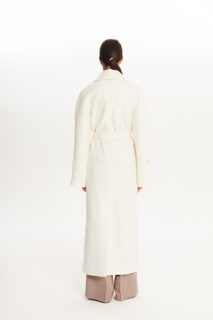 SEVEN LAB - Пальто-тренч из вареной шерсти с пайетками молочное