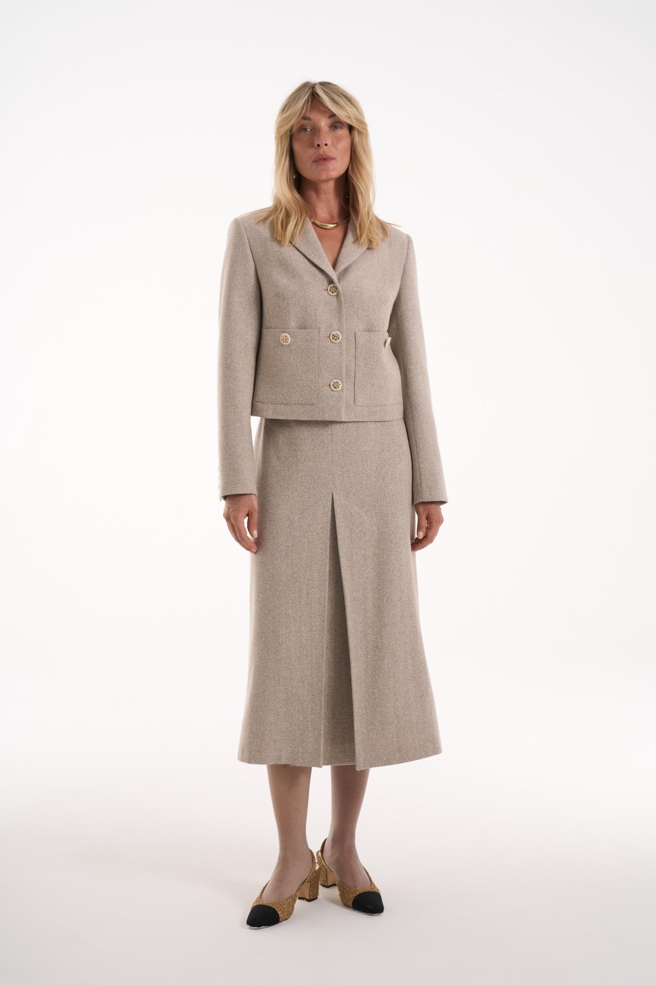 Seven Lab - Юбка миди со встречной складкой из шерсти в цвете бежевый меланж