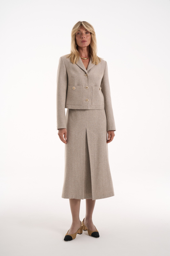 Seven Lab - Юбка миди со встречной складкой из шерсти в цвете бежевый меланж