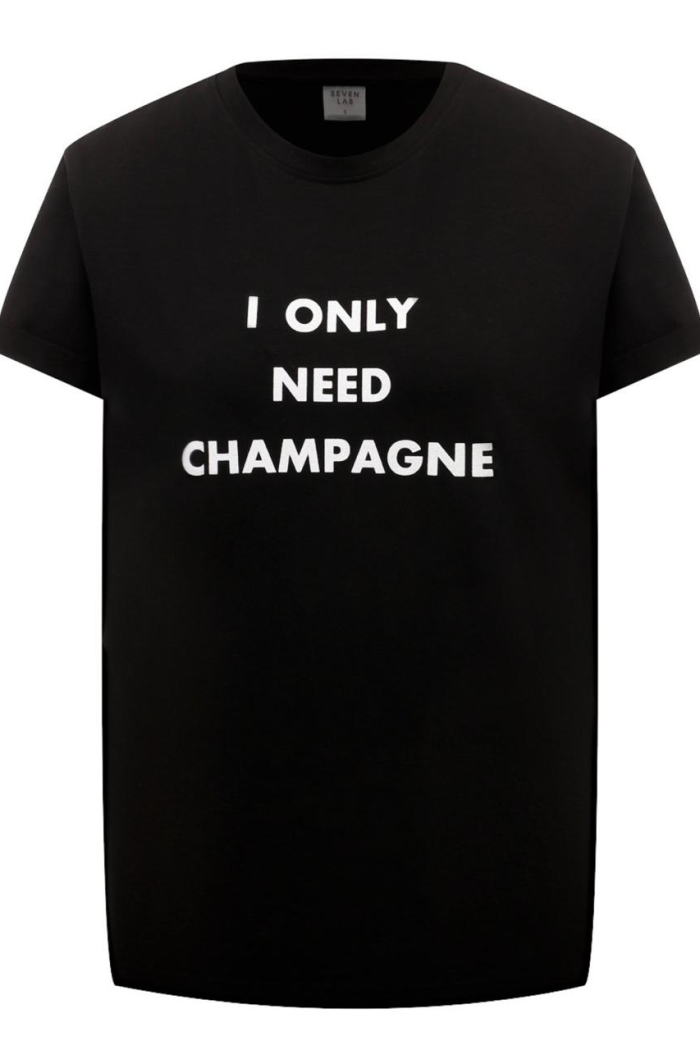 SEVEN LAB - Футболка из 100% хлопка в черном цвете с надписью I only need champagne