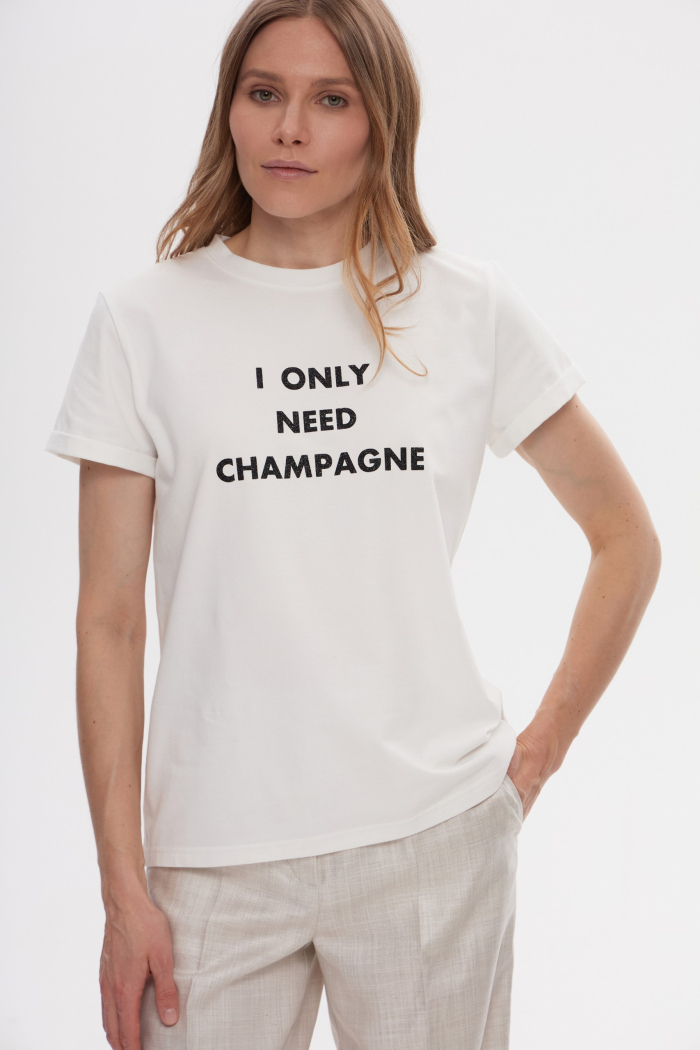 SEVEN LAB - Футболка из 100% хлопка в белом цвете с надписью I only need champagne