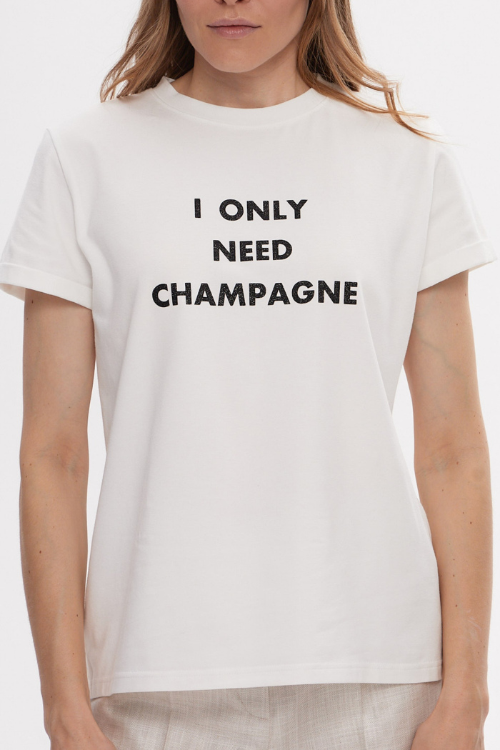 SEVEN LAB - Футболка из 100% хлопка в белом цвете с надписью I only need champagne