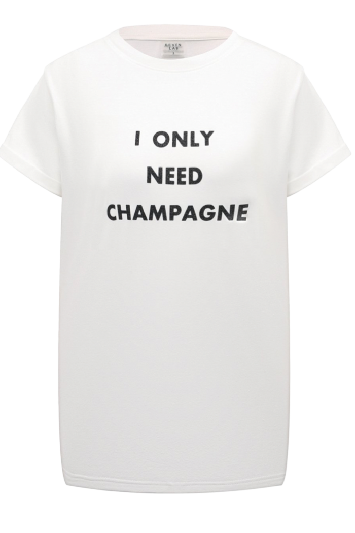 SEVEN LAB - Футболка из 100% хлопка в белом цвете с надписью I only need champagne