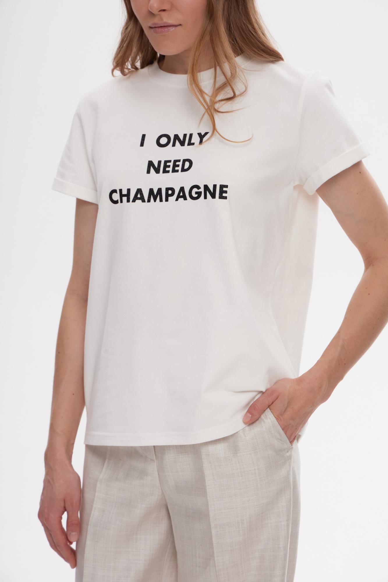 SEVEN LAB - Футболка из 100% хлопка в белом цвете с надписью I only need champagne