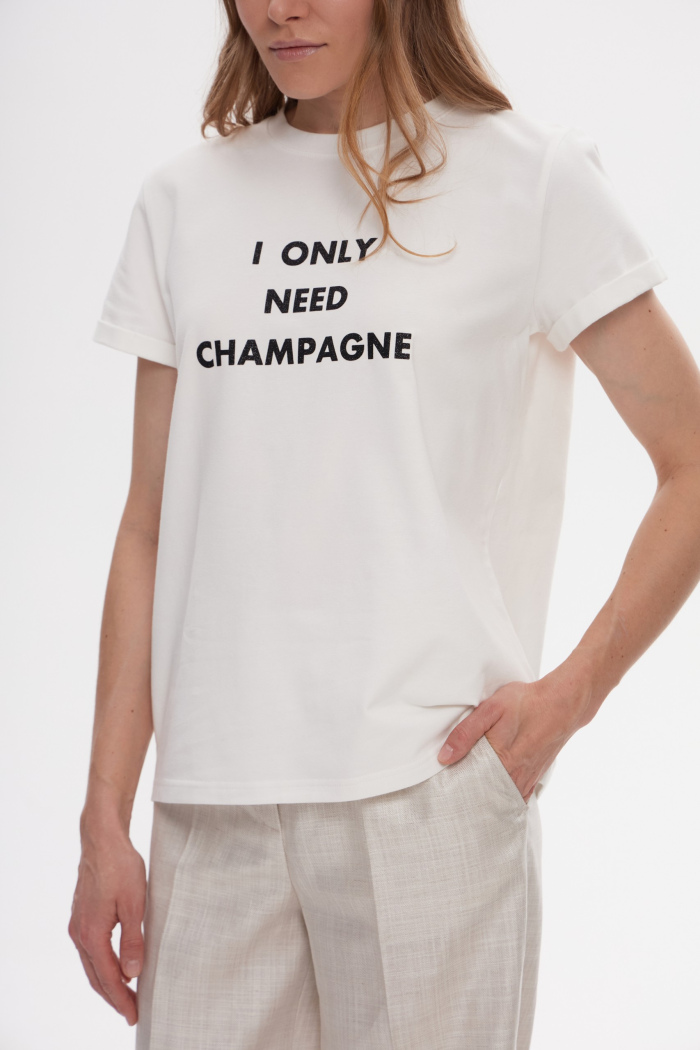SEVEN LAB - Футболка из 100% хлопка в белом цвете с надписью I only need champagne