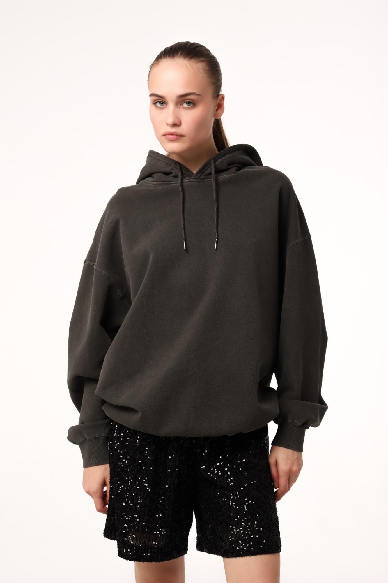 Seven Lab - Худи оверсайз серого цвета с надписью из черных страз