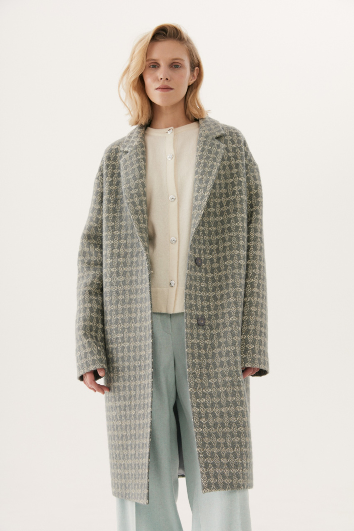 Seven Lab - Пальто кокон с люрексом в сером цвете