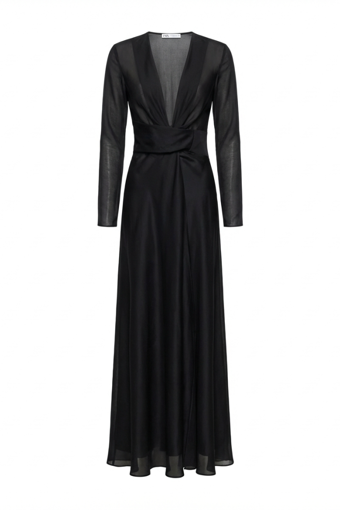 Seven Lab - Платье на запах из вуали в черном цвете