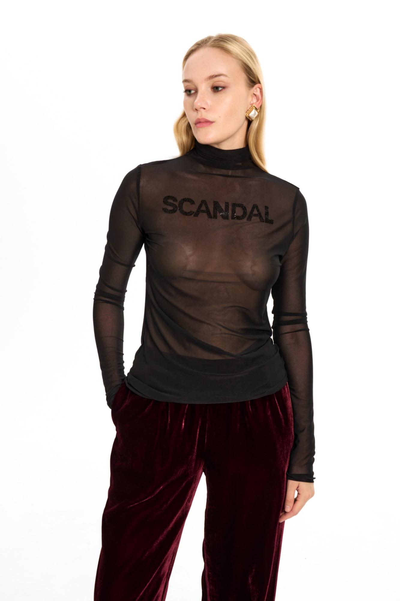 Seven Lab - Водолазка прозрачная с надписью SCANDAL в черном цвете