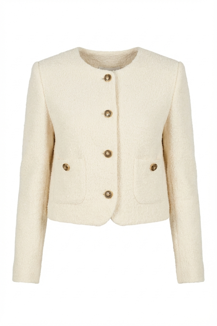 Seven Lab - Жакет твидовый с золотыми пуговицами в молочном цвете