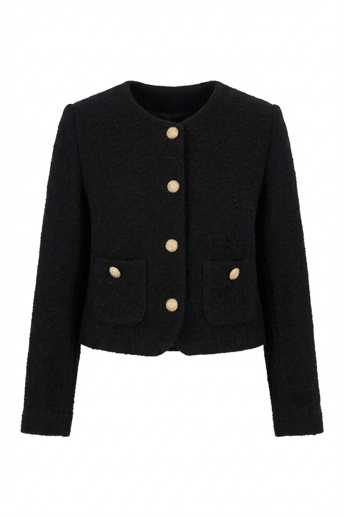 Seven Lab - Жакет твидовый с золотыми пуговицами в черном цвете