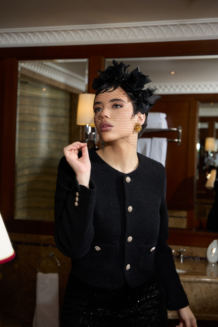 Seven Lab - Жакет твидовый с золотыми пуговицами в черном цвете