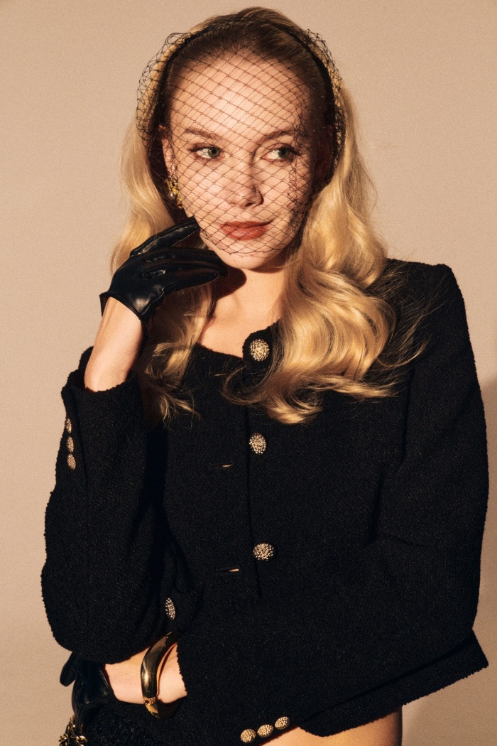 Seven Lab - Жакет твидовый с золотыми пуговицами в черном цвете