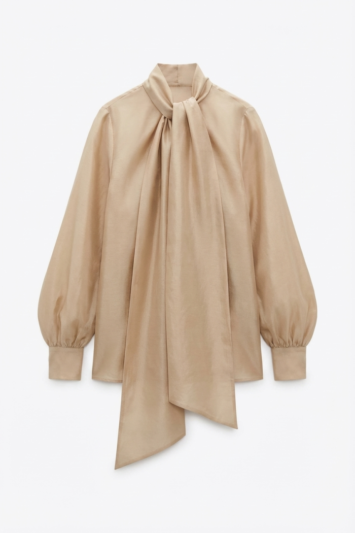 Seven Lab - Блуза из вуали с бантом в бежевом цвете