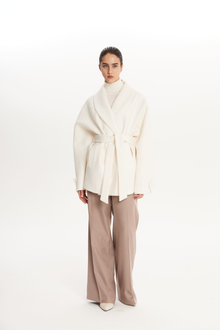 SEVEN LAB - Полупальто из вареной шерсти с пайетками в белом цвете