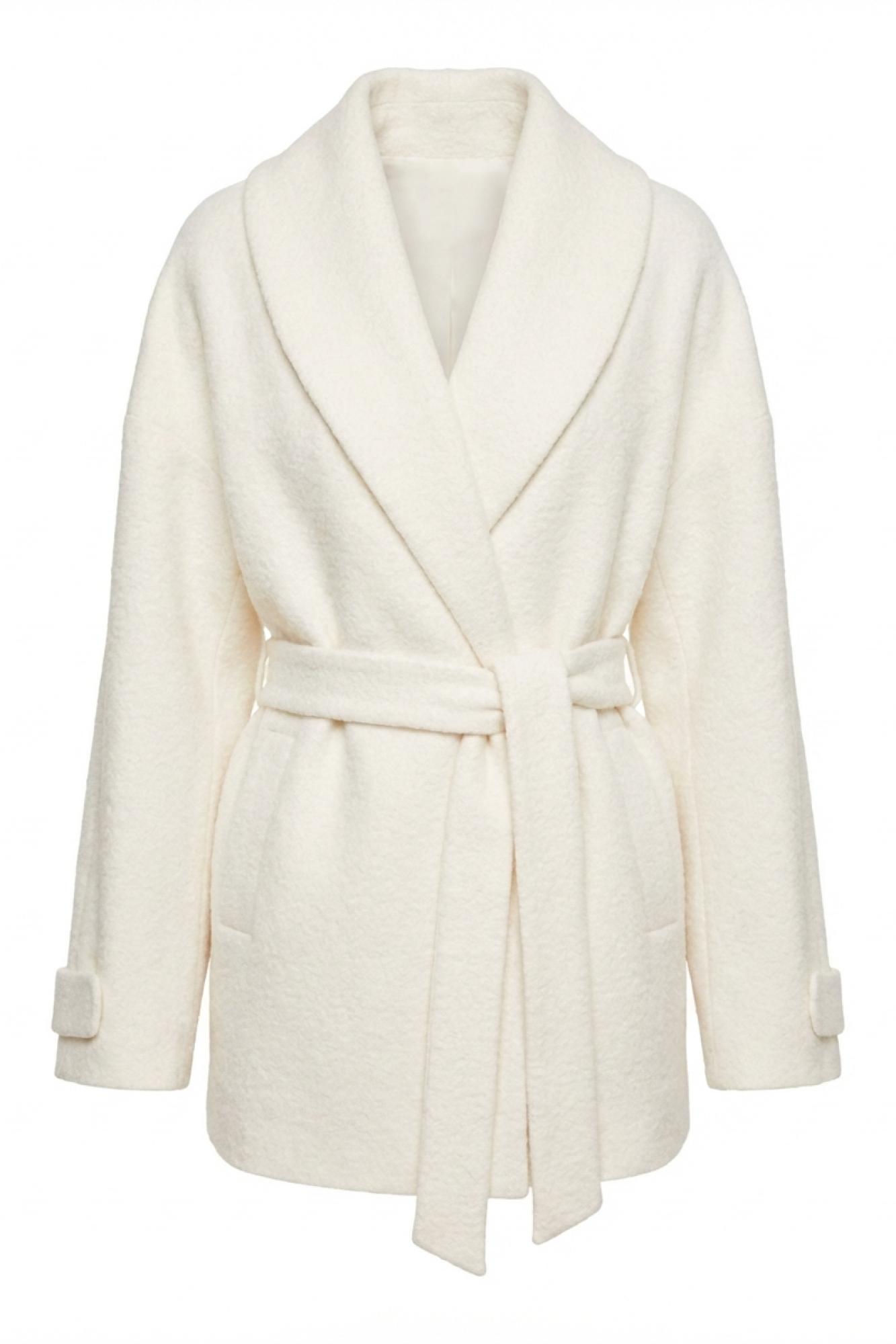 Seven Lab - Полупальто из вареной шерсти с пайетками в белом цвете