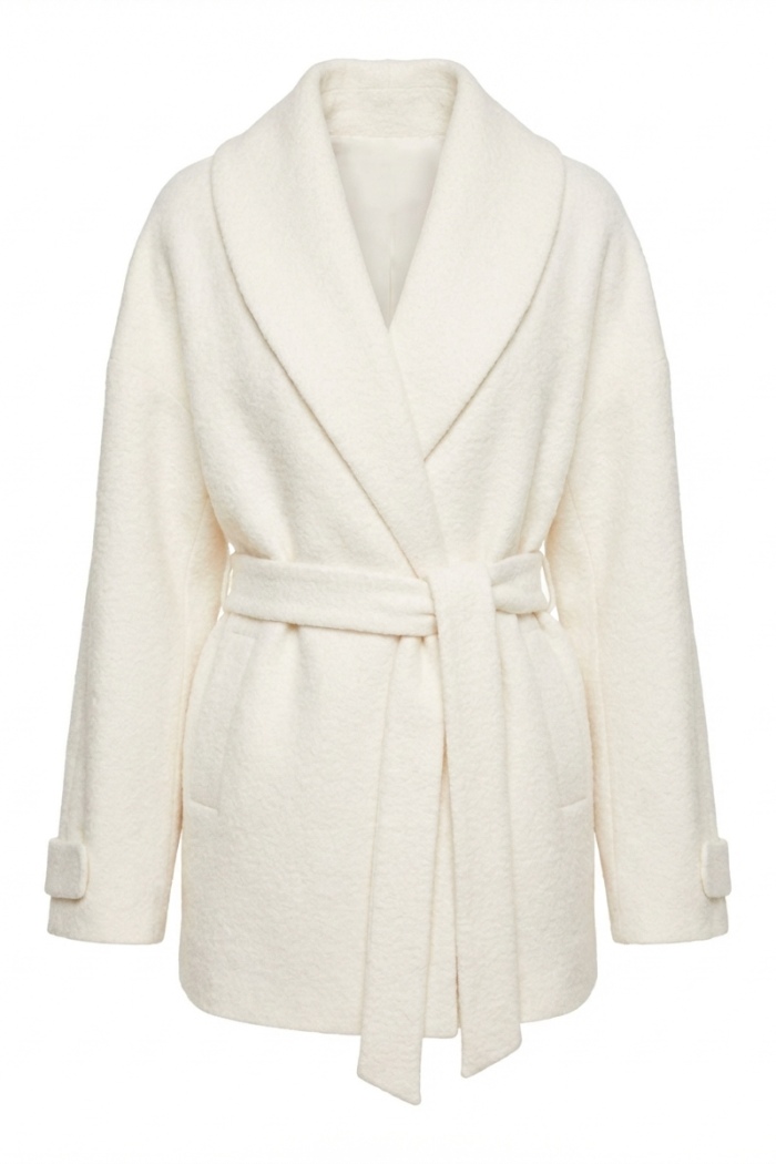 Seven Lab - Полупальто из вареной шерсти с пайетками в белом цвете