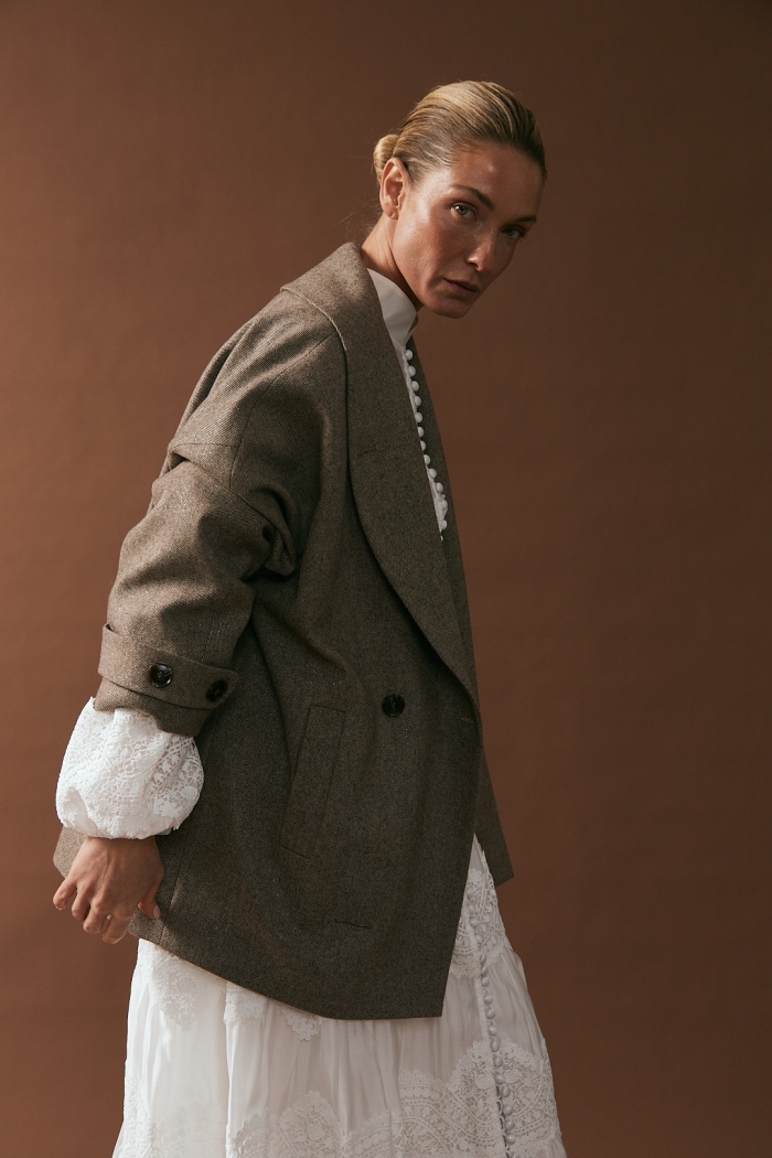 Seven Lab - Полупальто с люрексом в коричневом цвете