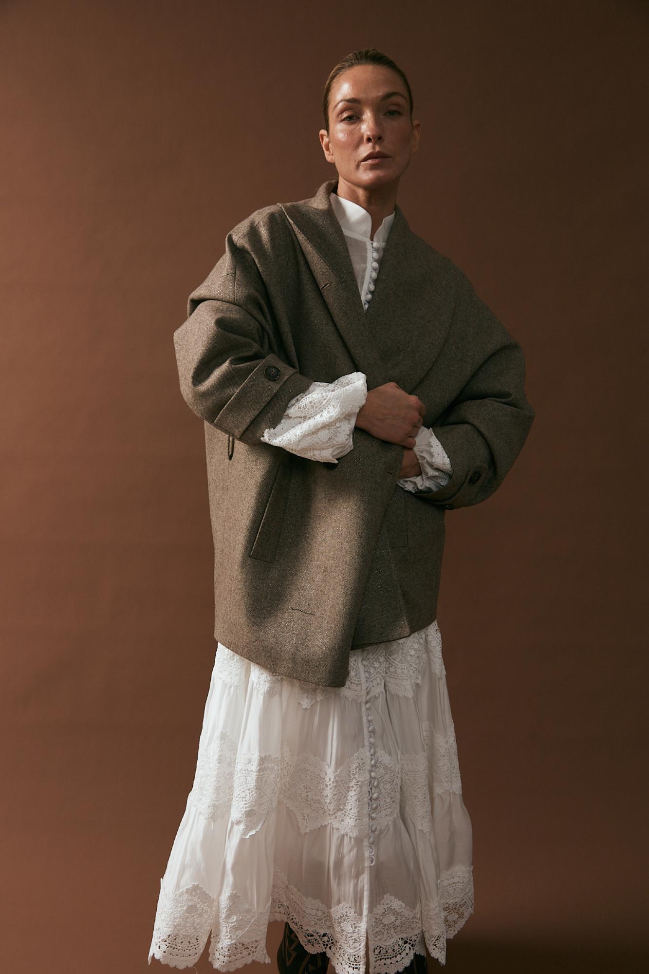 Seven Lab - Полупальто с люрексом в коричневом цвете