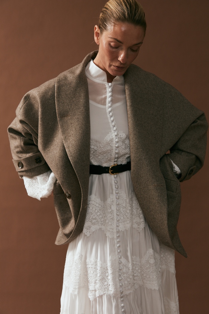 Seven Lab - Полупальто с люрексом в коричневом цвете