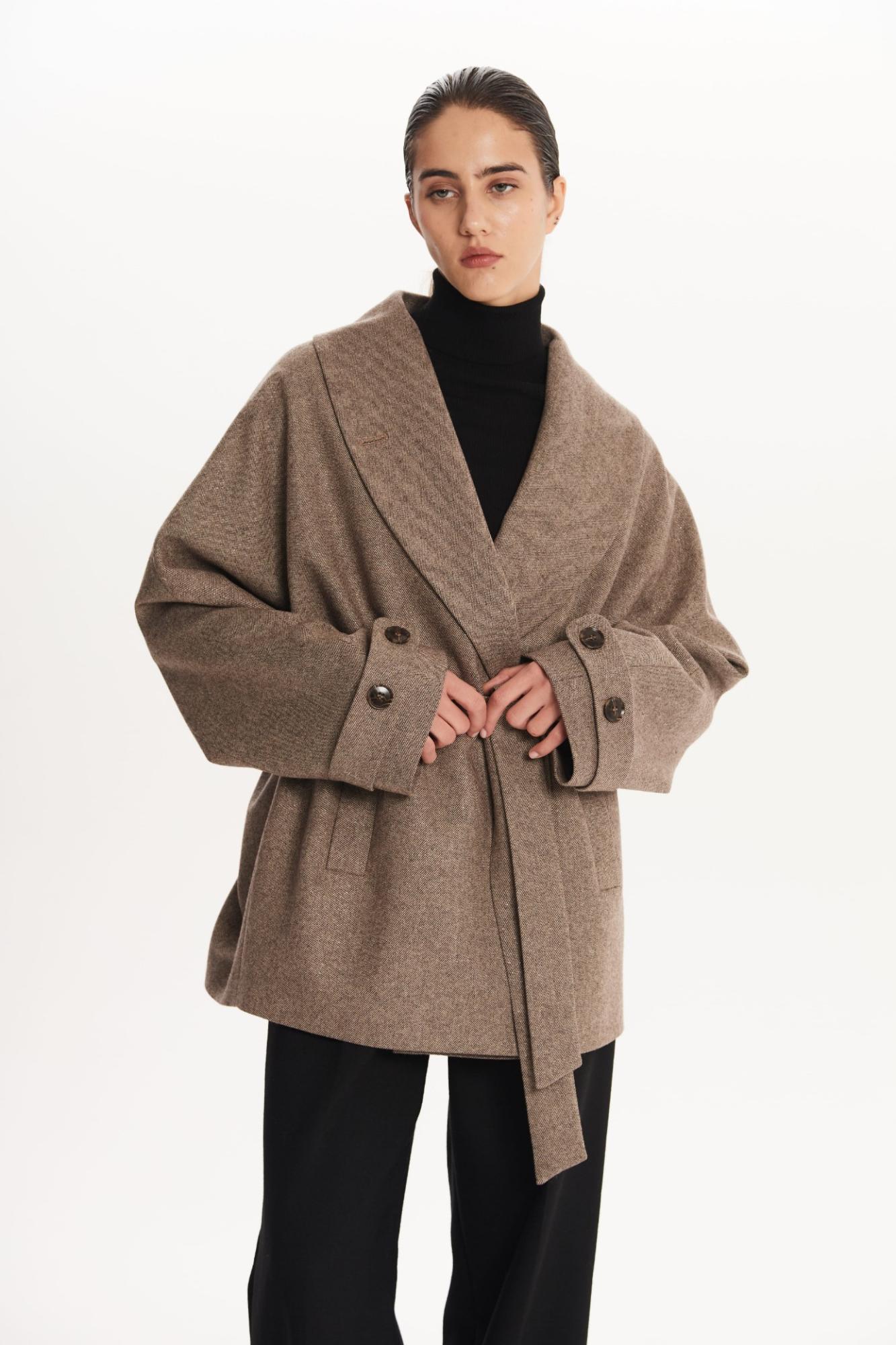 SEVEN LAB - Полупальто с люрексом в коричневом цвете