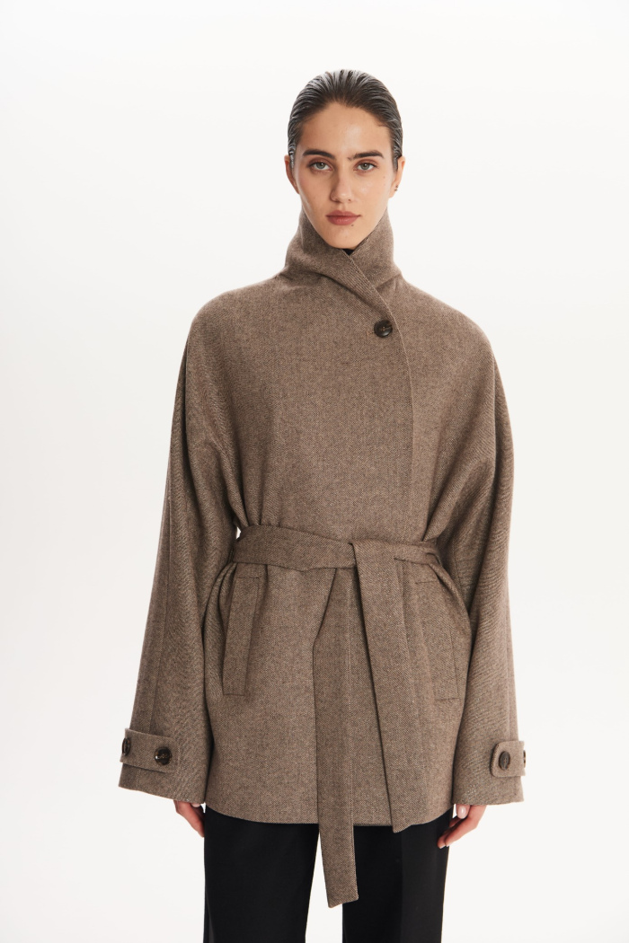 SEVEN LAB - Полупальто с люрексом в коричневом цвете