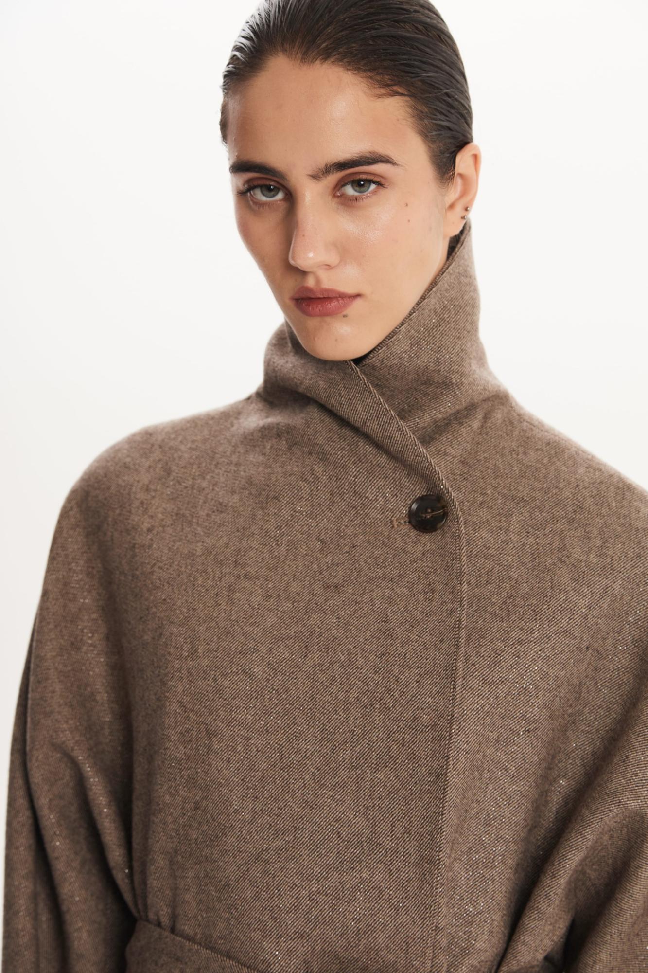 SEVEN LAB - Полупальто с люрексом в коричневом цвете